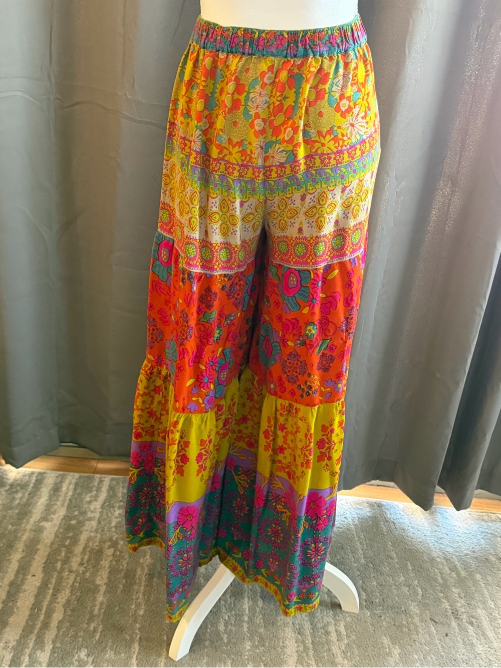 Natural Life- Bohemian Wide-Leg Floral Tiered Pants - Cream Multi - Picture 9 of 9